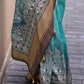 Rama Blue Silk Saree With Exotic Art Printed Border