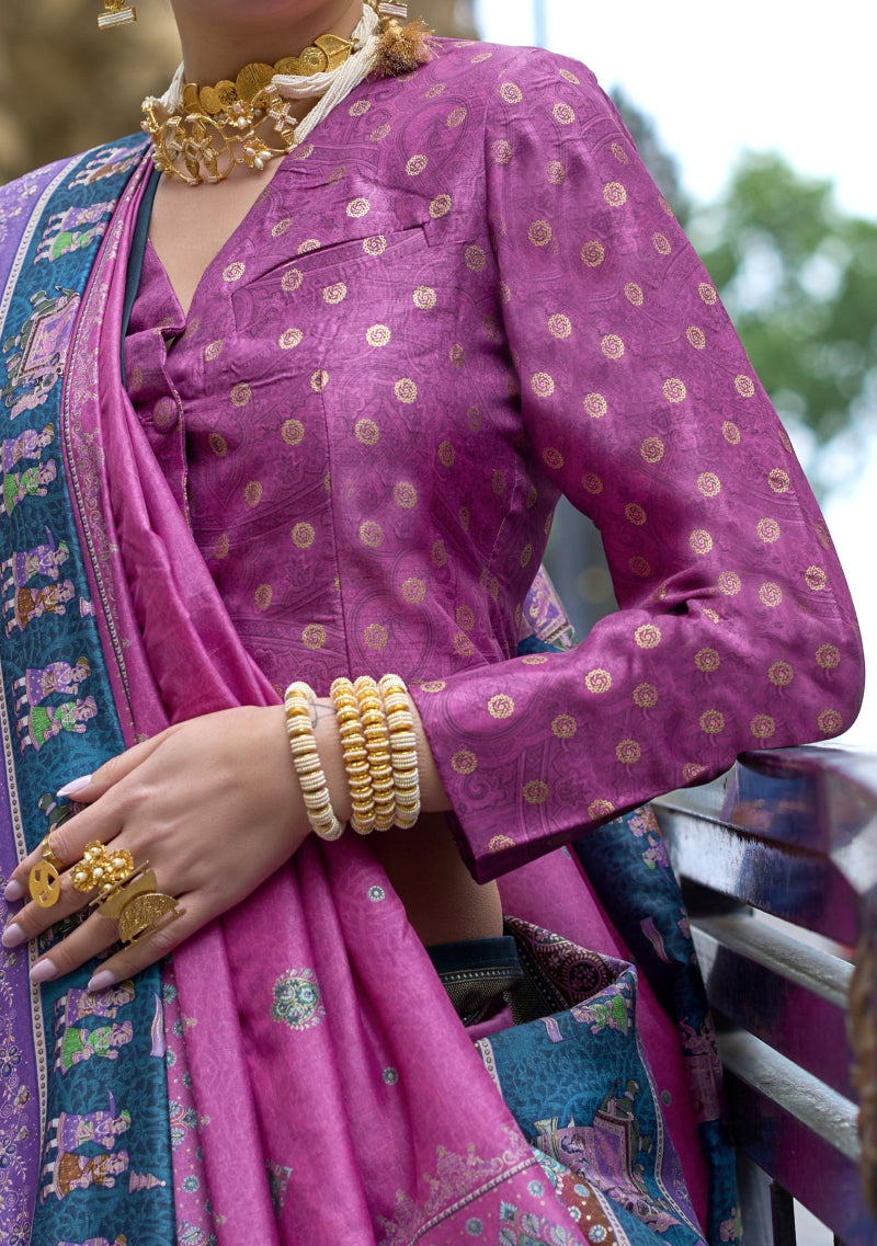 Purple Silk Saree With Exotic Art Printed Border