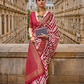 Red Banarasi Silk Saree With Chevron Stripes