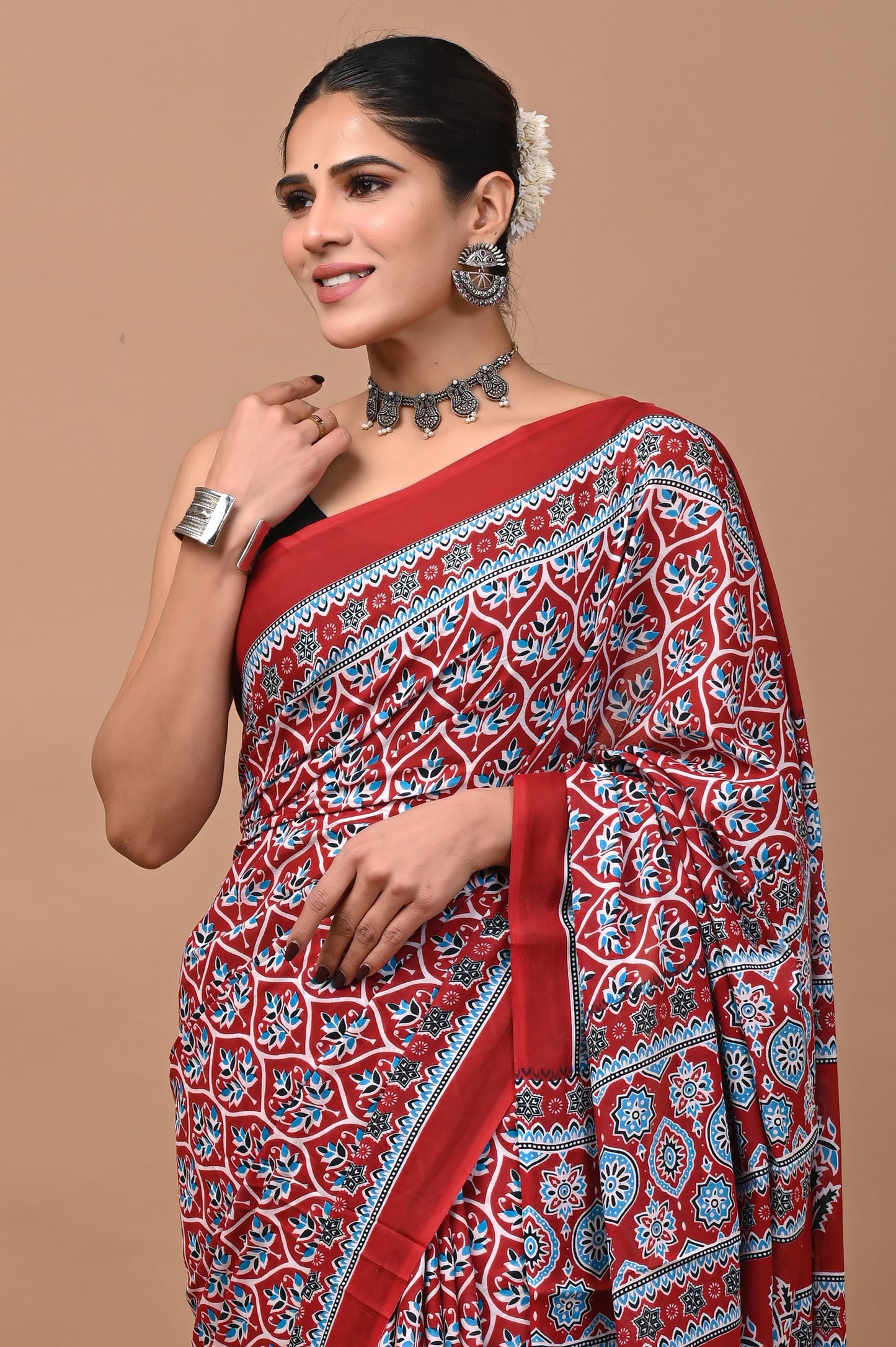 Red Handloom Cotton Mulmul Saree Online-STORI