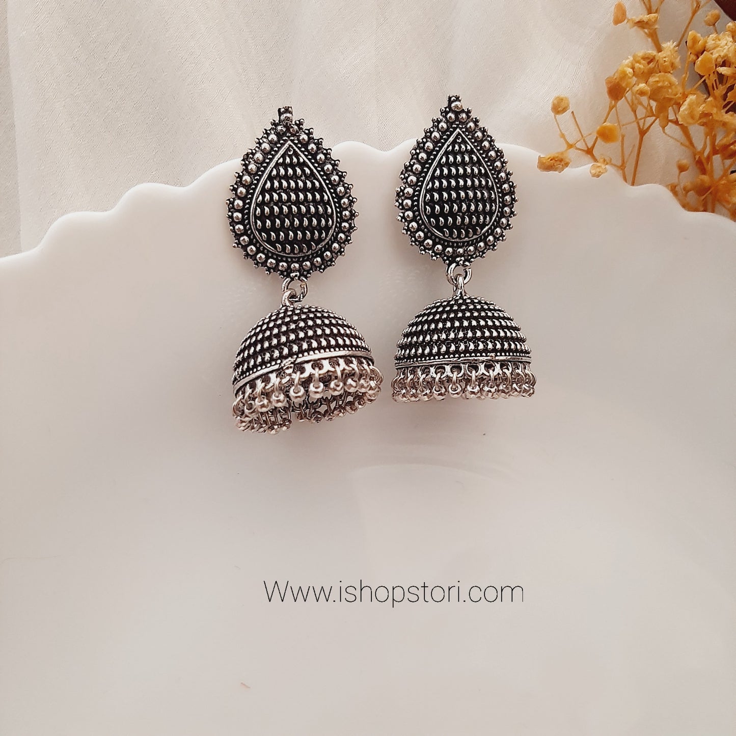 Diya Small Oxidised Jhumkis