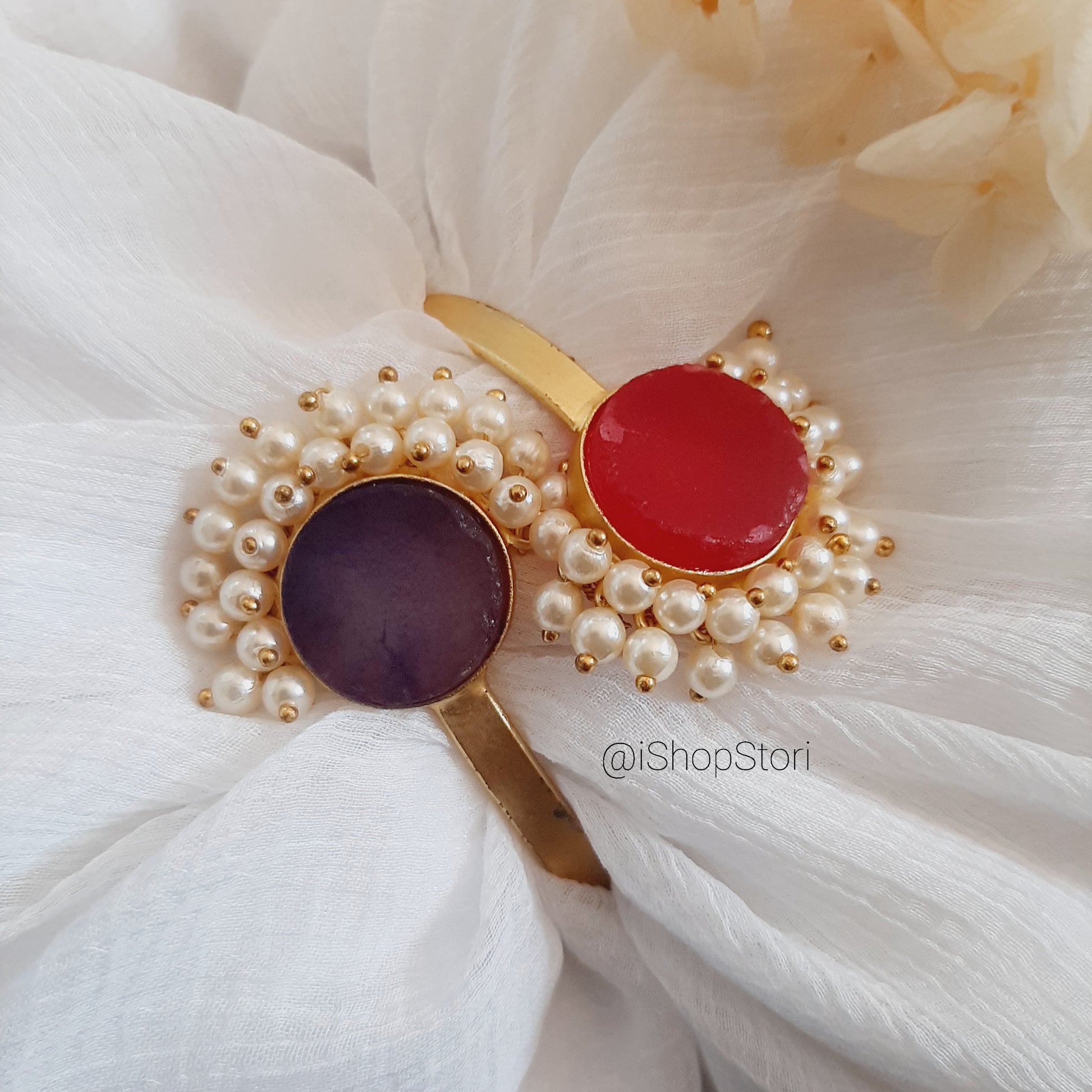 Niha Pink & Purple Raw Stone Bracelet With Pearls