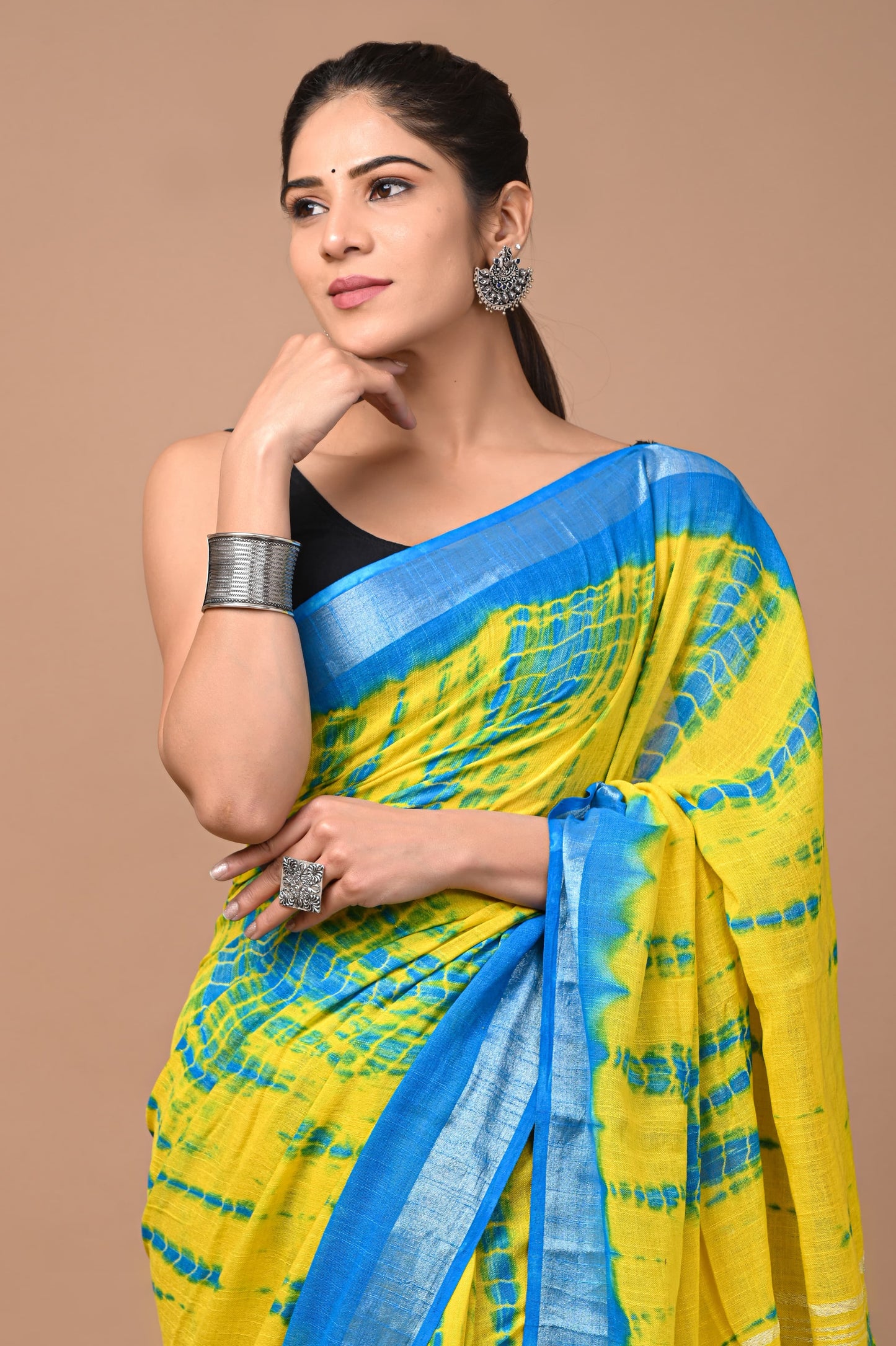 Buy Yellow Linen Saree Online-STORI