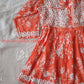 Bloom Printed Orange Cotton Mulmul Chikankari Short Kurti with Dori