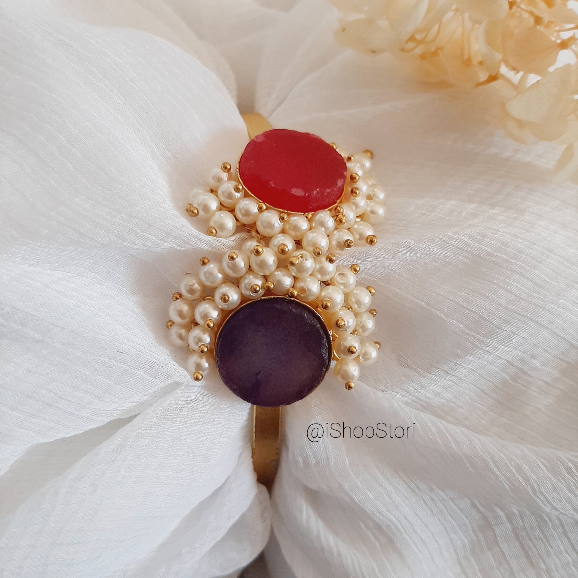 Niha Pink & Purple Raw Stone Bracelet With Pearls