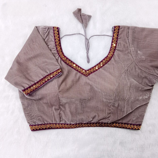 V-Neck Soft Velvet Designer Blouse