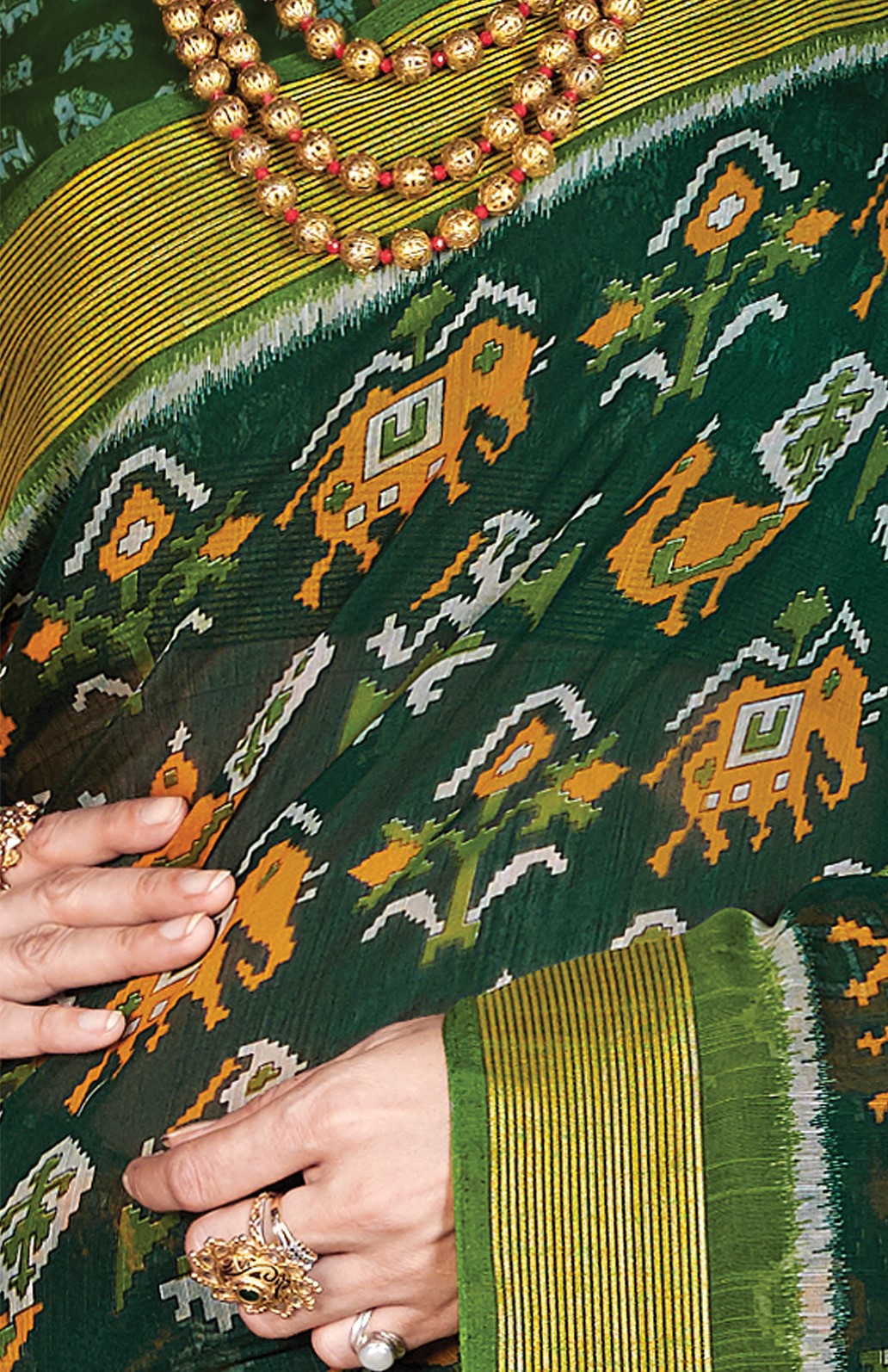 Dark Green Printed Handloom Cotton Saree