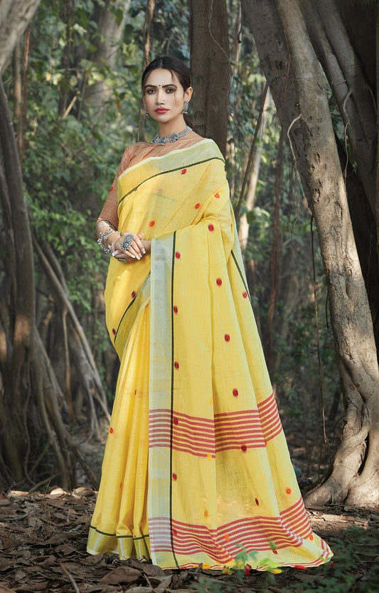 Royal Yellow Zari Woven Border Linen Saree