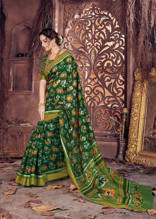 Dark Green Printed Handloom Cotton Saree