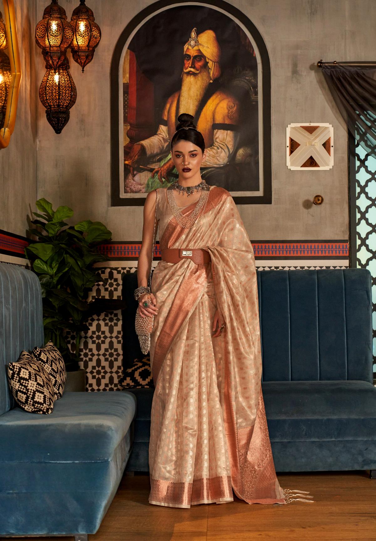 Fawn Brown Tissue Silk Handloom Saree