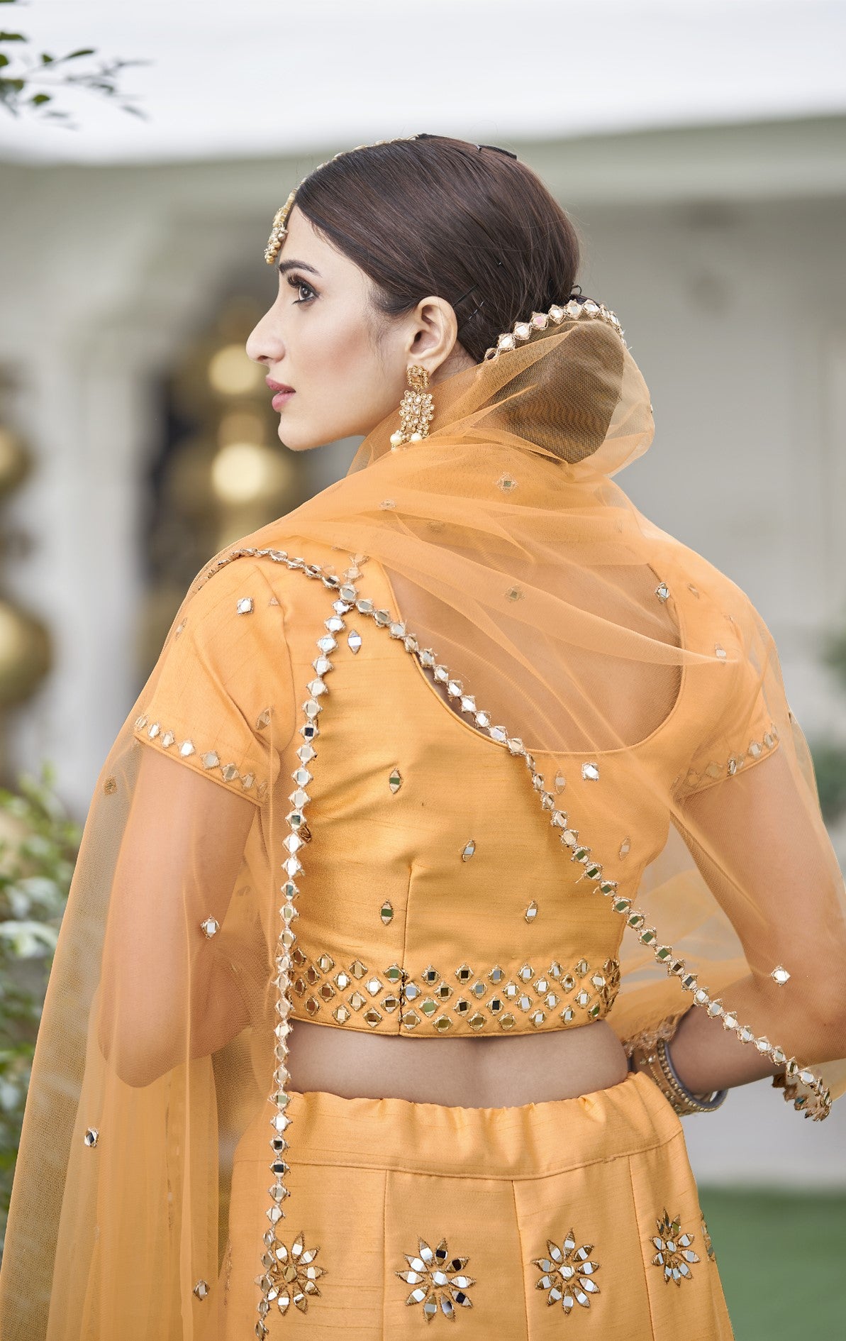 Turmeric Yellow Mirror Work Designer Silk Lehenga