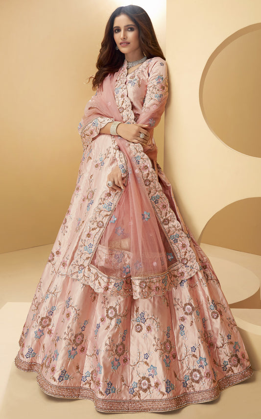 Lemonade Pink Embroidered Bridal Silk Lehenga