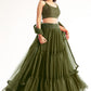 Juniper Green Georgette Layered Readymade Lehenga