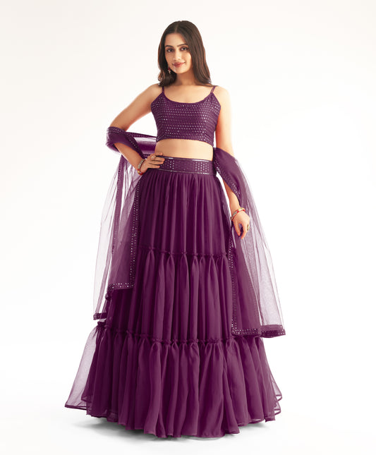 Sangria Magenta Georgette Layered Readymade Lehenga