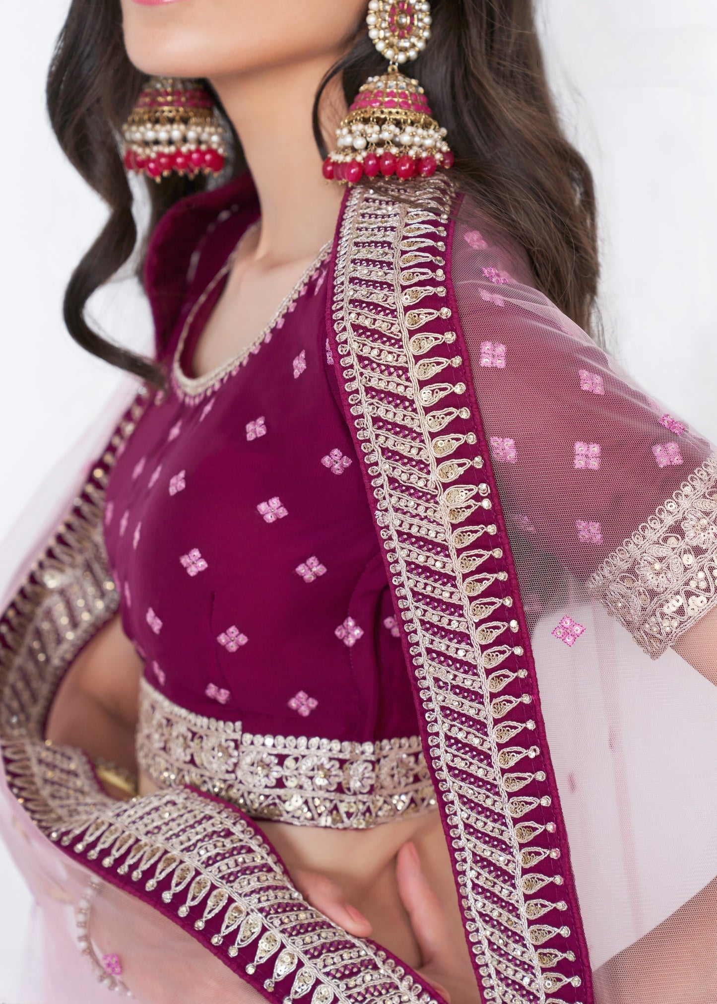 Mystic Magenta Heavy Embroidered Georgette Designer Lehenga