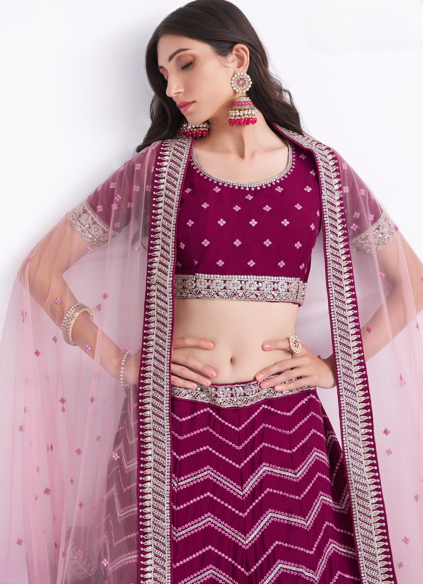 Mystic Magenta Heavy Embroidered Georgette Designer Lehenga