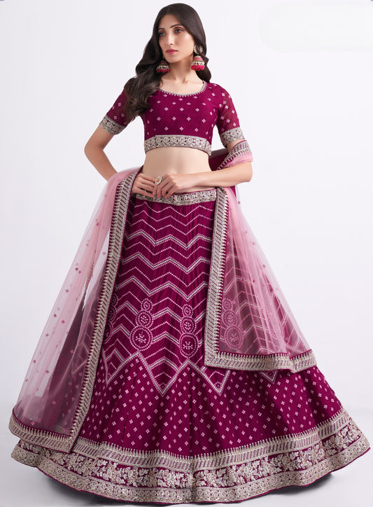 Mystic Magenta Heavy Embroidered Georgette Designer Lehenga