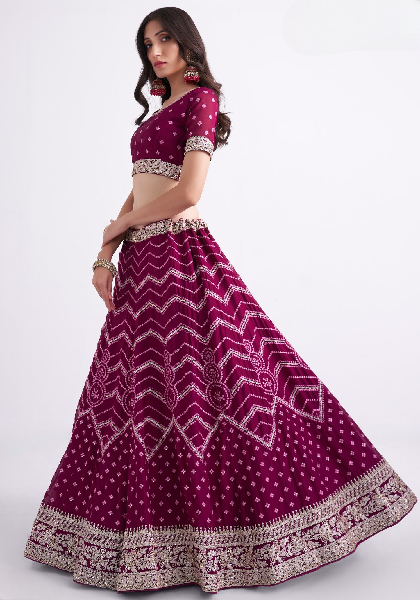 Mystic Magenta Heavy Embroidered Georgette Designer Lehenga