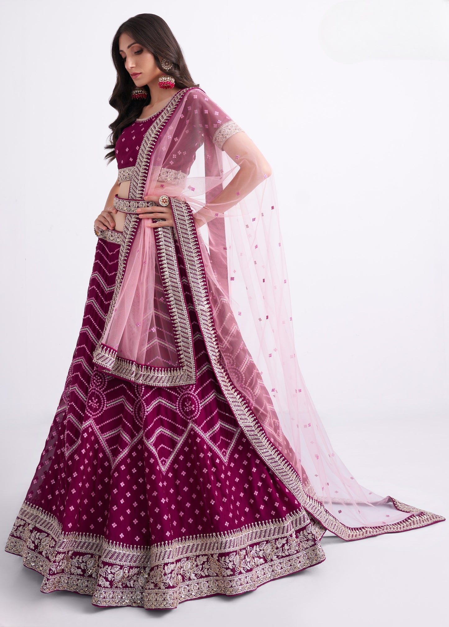 Mystic Magenta Heavy Embroidered Georgette Designer Lehenga