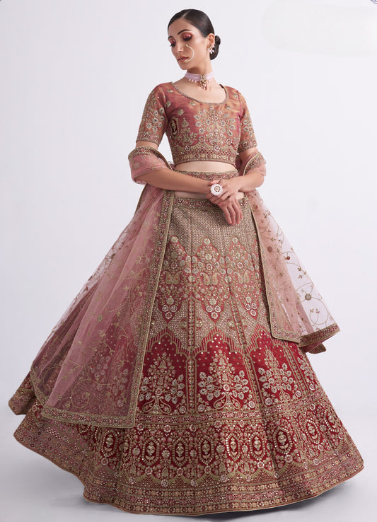 Rusty Brown Heavy Embroidered Shaded Silk Designer Lehenga