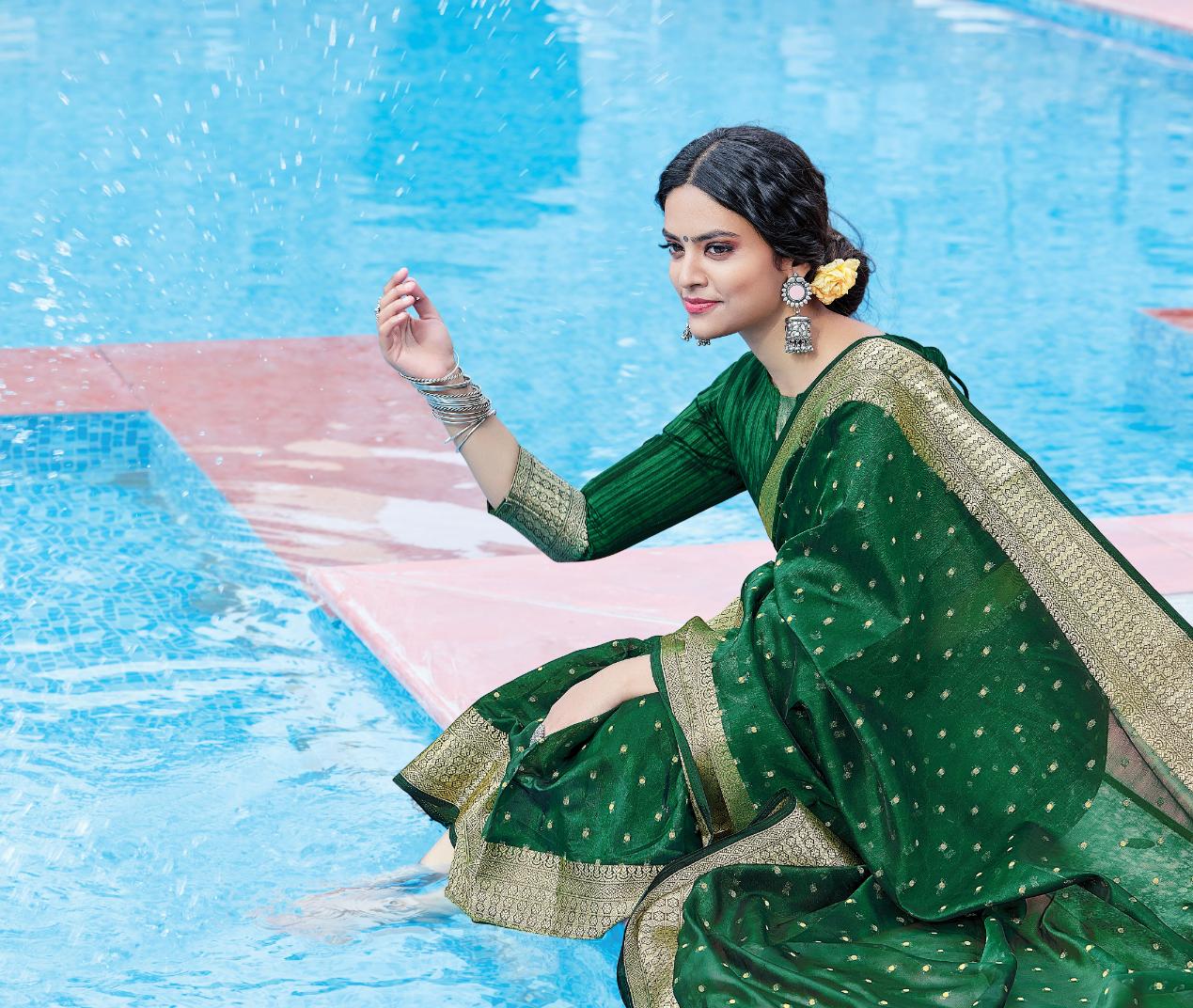 Deep Green Brocade Woven Organza Saree