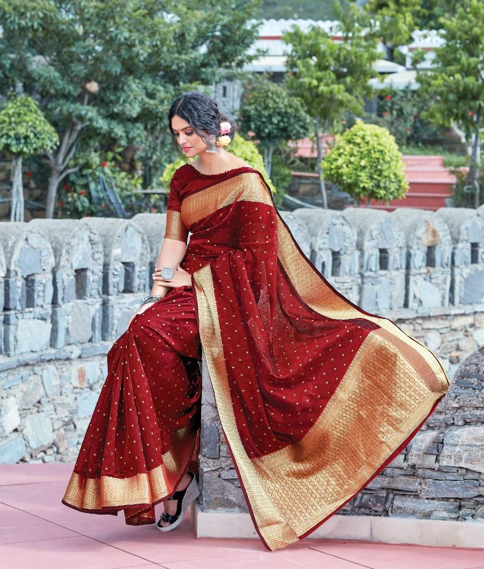 Merlot Red Brocade Woven Organza Saree