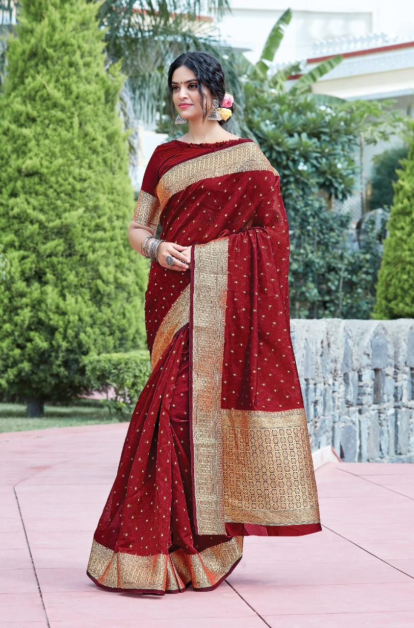 Merlot Red Brocade Woven Organza Saree