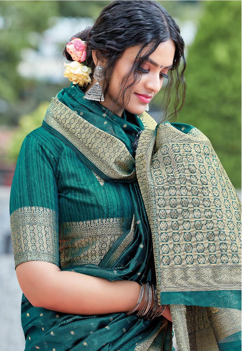 Rama Green Brocade Woven Organza Saree