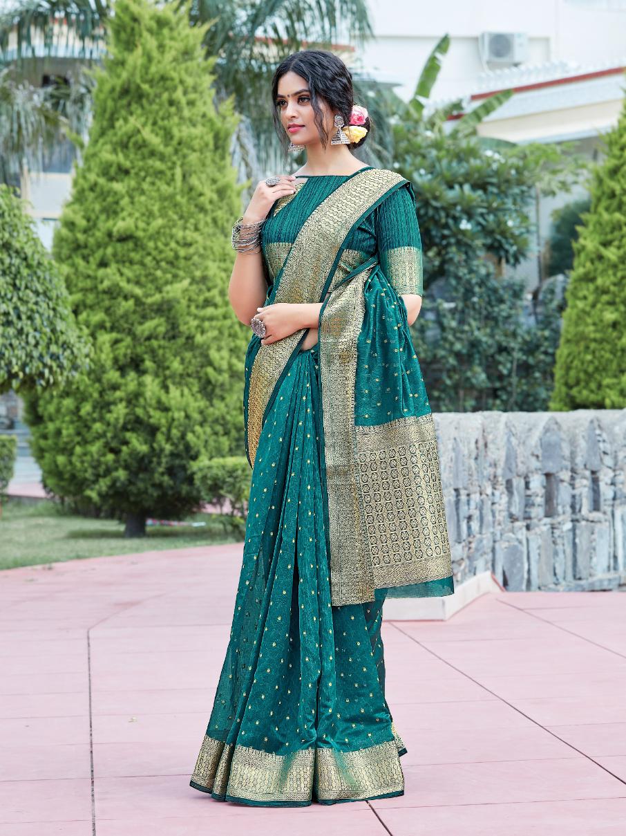 Rama Green Brocade Woven Organza Saree