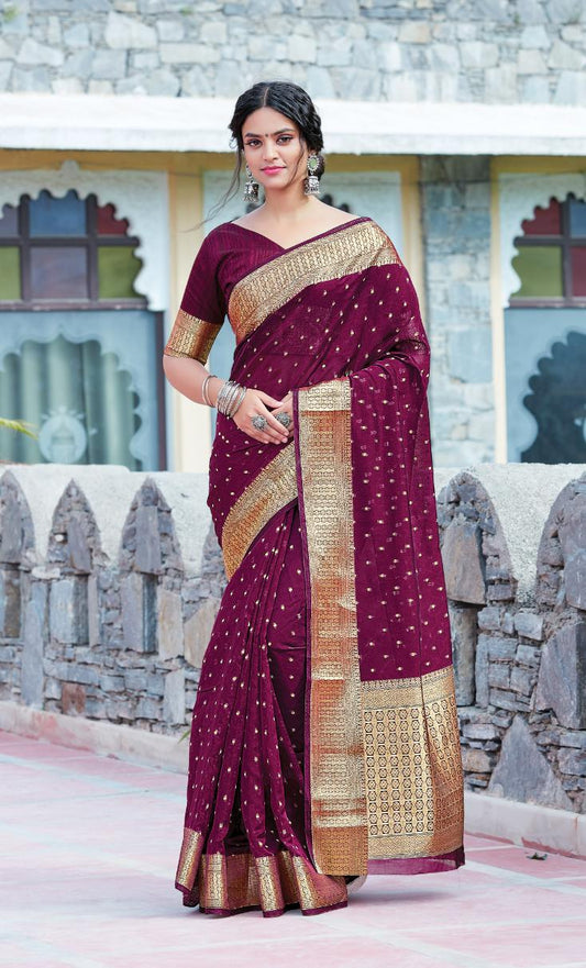 Deep Magenta Brocade Woven Organza Saree