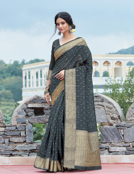 Soot Grey Brocade Woven Organza Saree