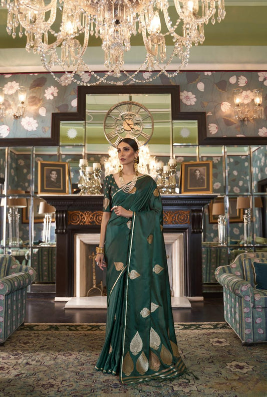 Pine Green Zari Spades Satin Silk Saree