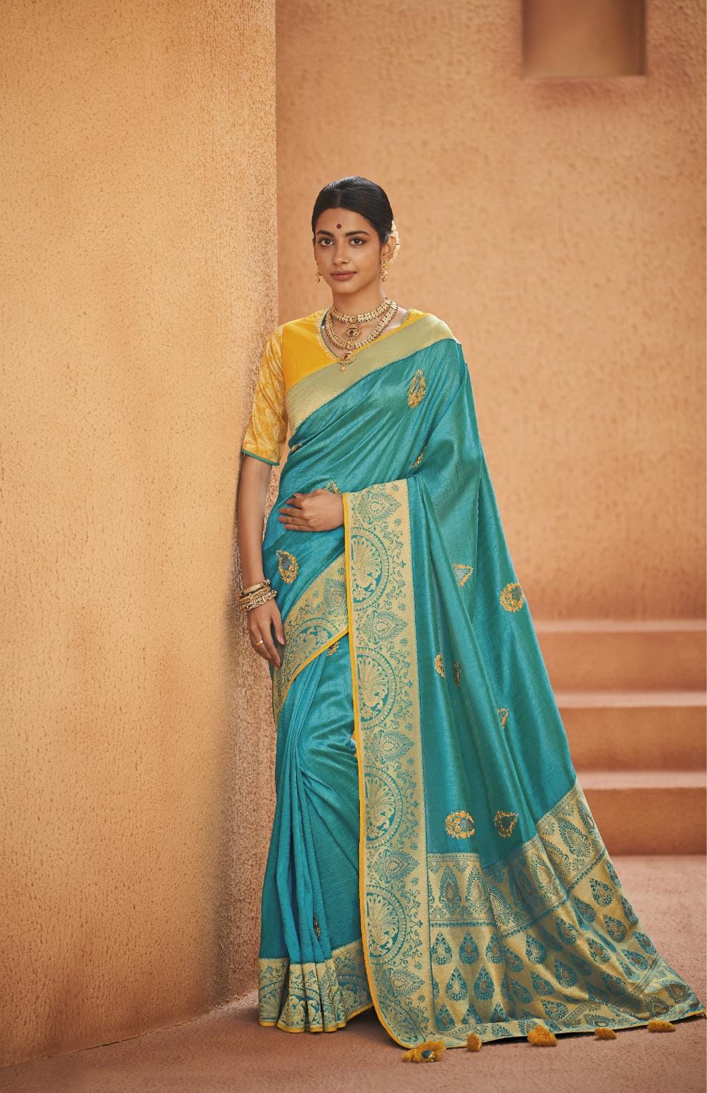 Turquoise Blue Banarasi Silk Saree With Designer Blouse