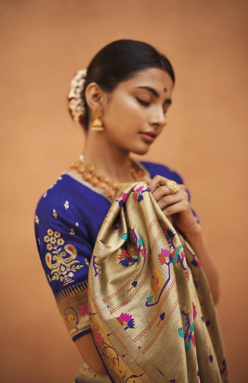 Cadmium Yellow Paithani Silk Saree With Designer Blouse