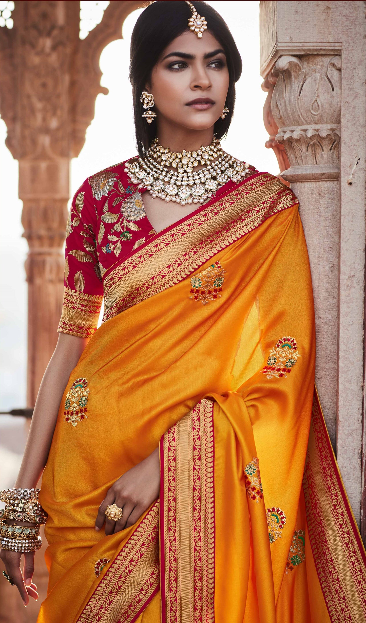 Turmeric Orange Silk Saree With Designer Blouse