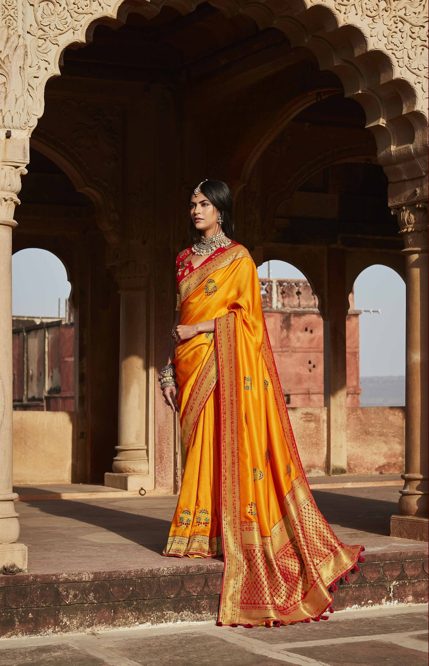 Turmeric Orange Silk Saree With Designer Blouse