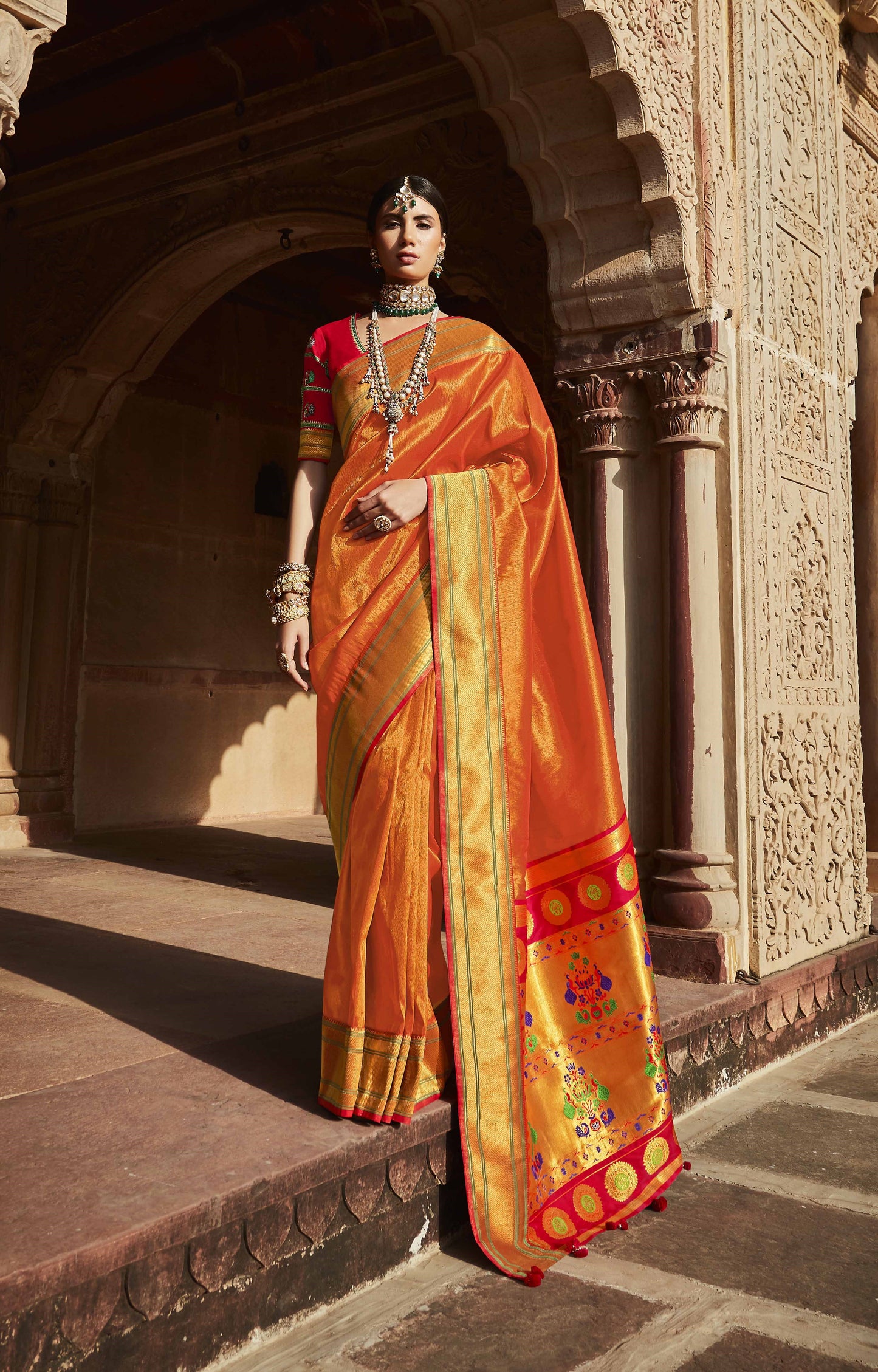 Kesar Orange Silk Saree With Designer Blouse