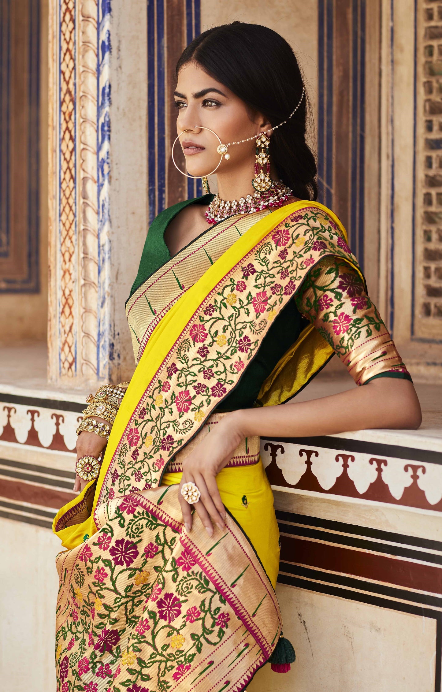 Cadmium Yellow Banarasi Patithani Saree With Designer Blouse