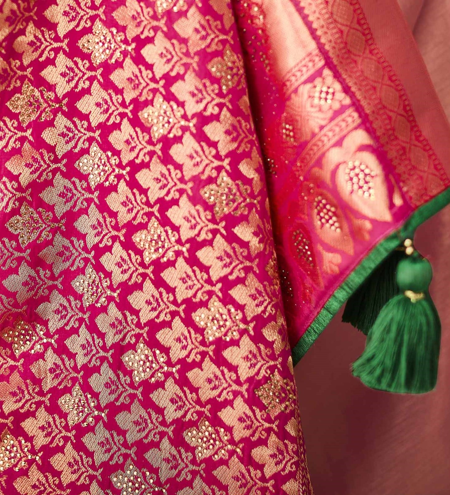 Golden Peach Silk Saree With Embroidered Designer Blouse