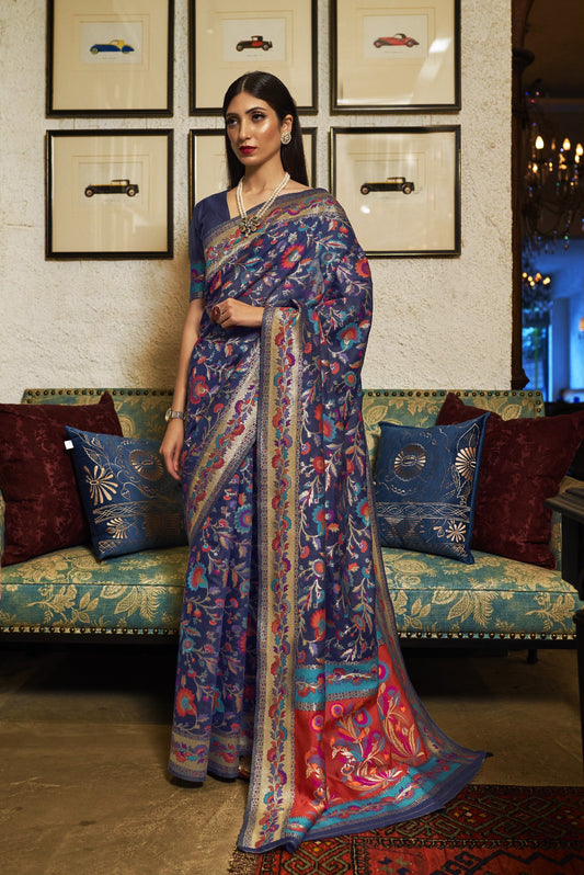 Admiral Blue Kashmiri Kani Jamewar Saree