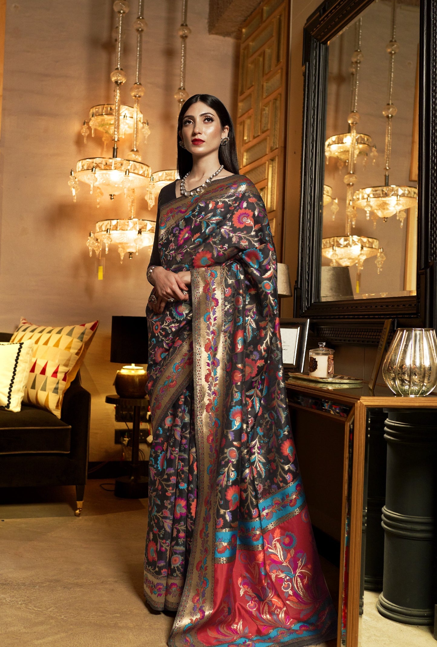 Cavier Black Kashmiri Kani Jamewar Saree