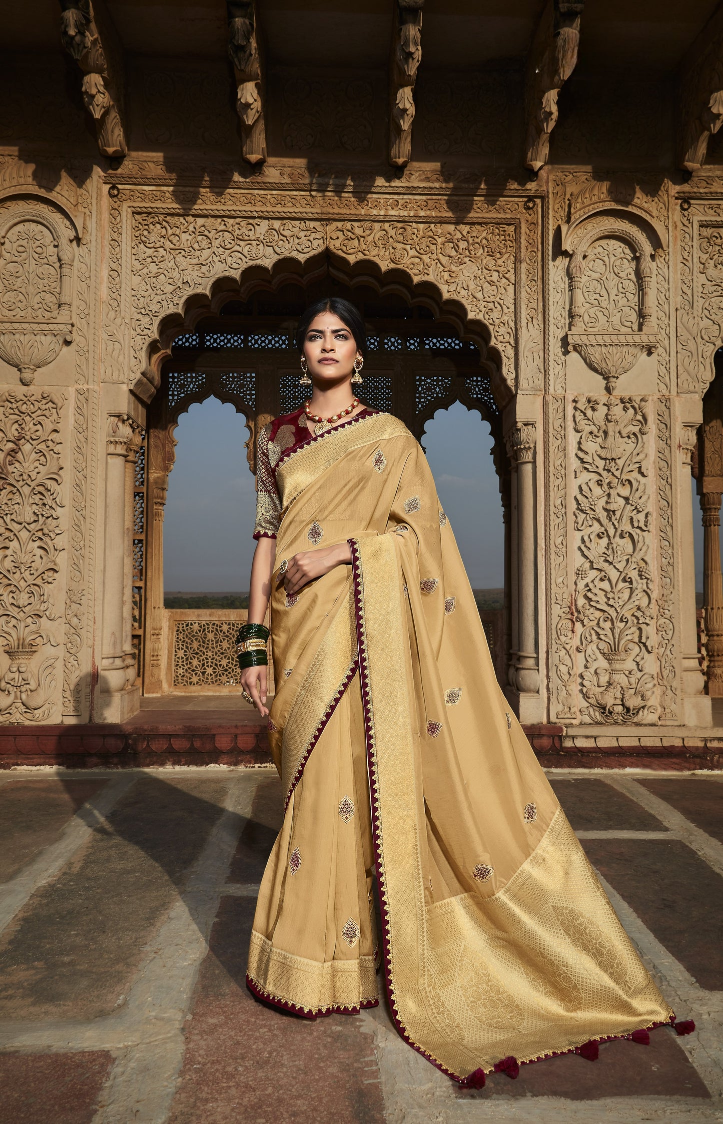 Golden Brown Silk Saree With Designer Blouse