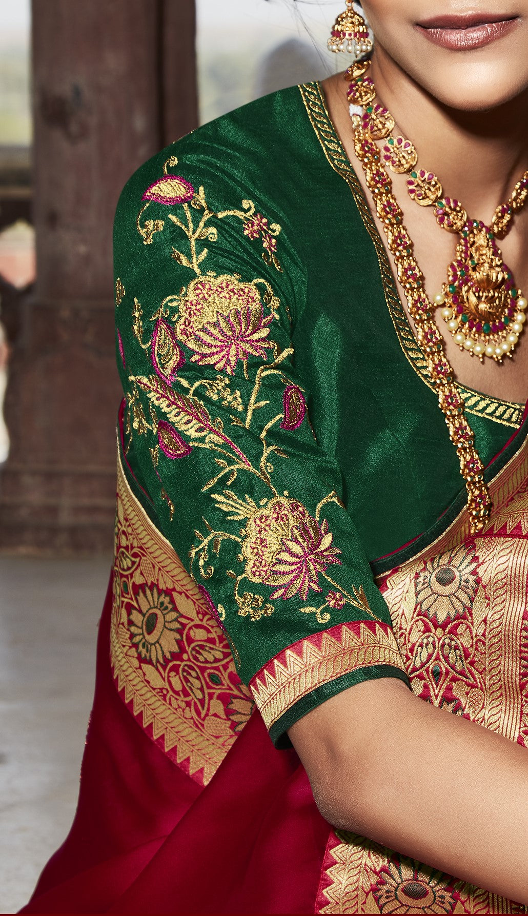 Bridal Red Silk Saree With Designer Blouse