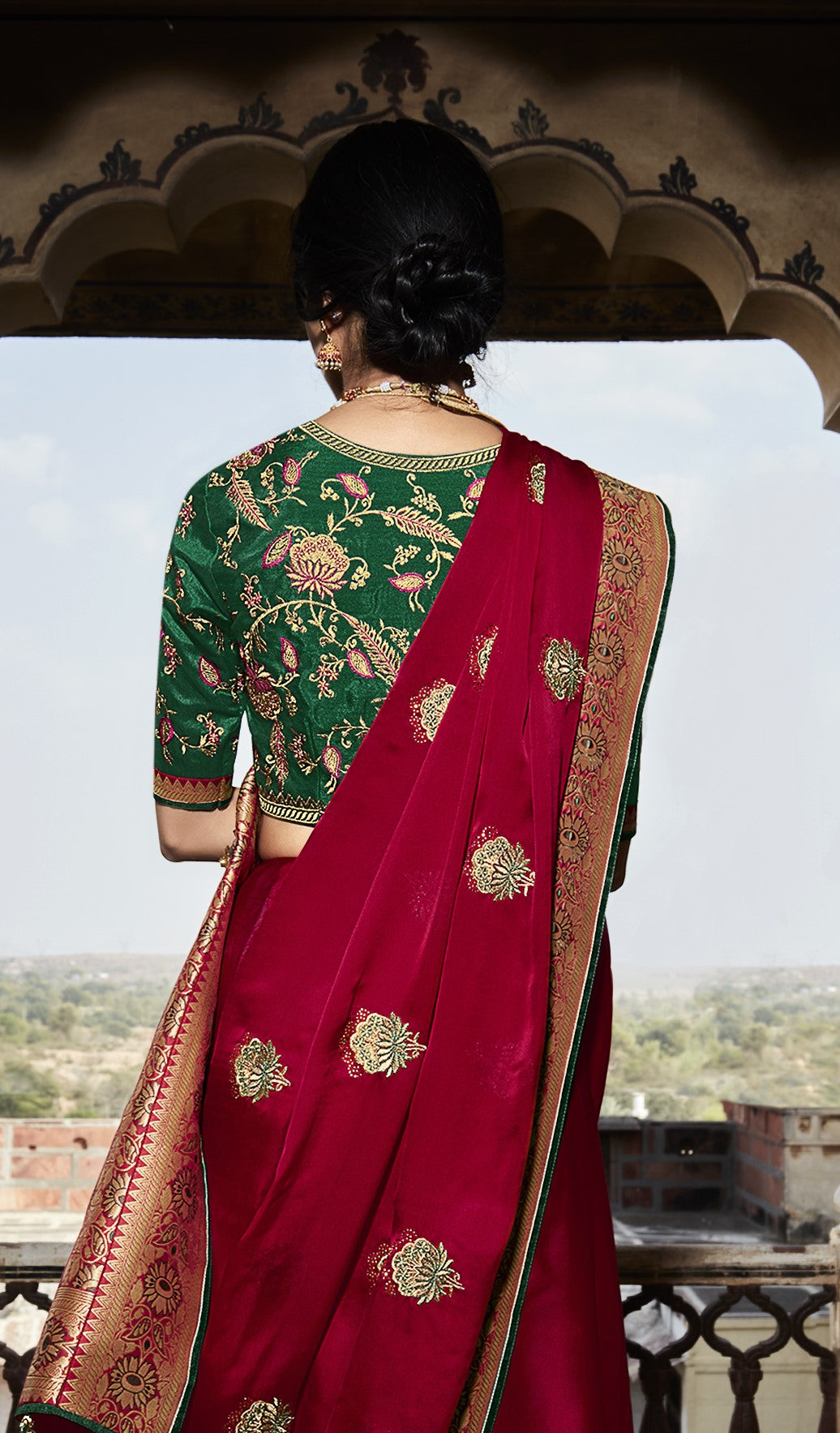 Bridal Red Silk Saree With Designer Blouse