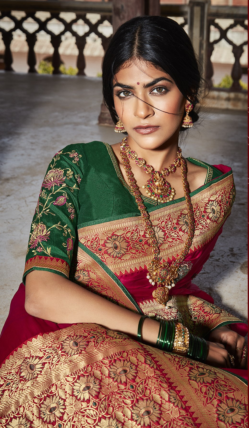 Bridal Red Silk Saree With Designer Blouse