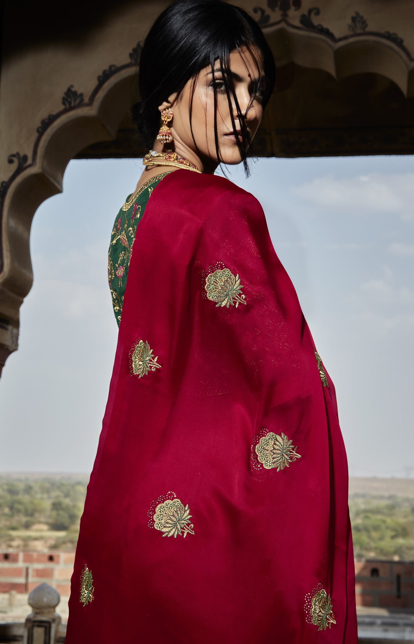 Bridal Red Silk Saree With Designer Blouse