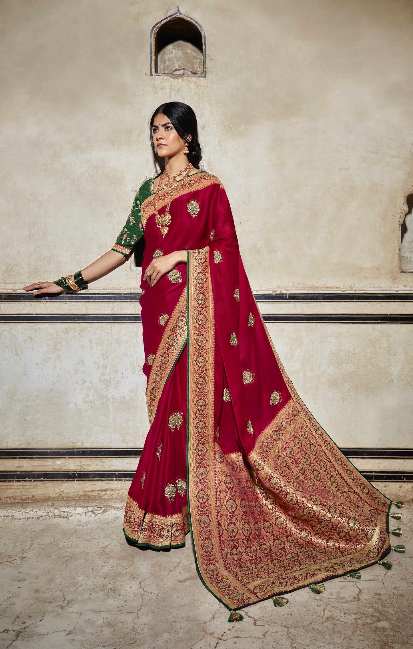 Bridal Red Silk Saree With Designer Blouse