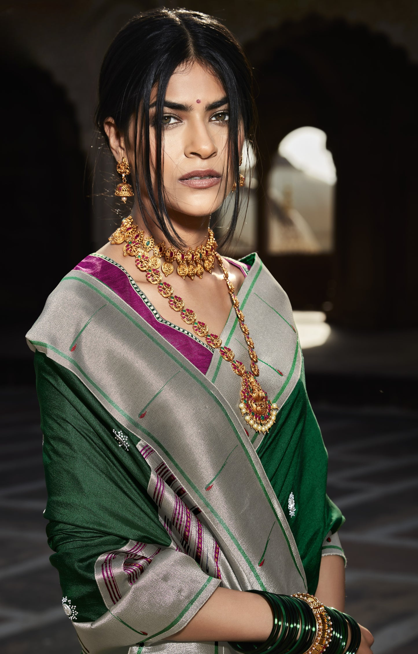 Forest Green Paithani Saree With Designer Blouse