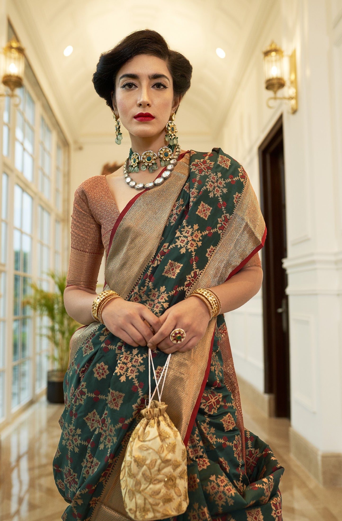 Seaweed Green Weaved Patola Silk Saree