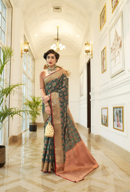 Seaweed Green Weaved Patola Silk Saree